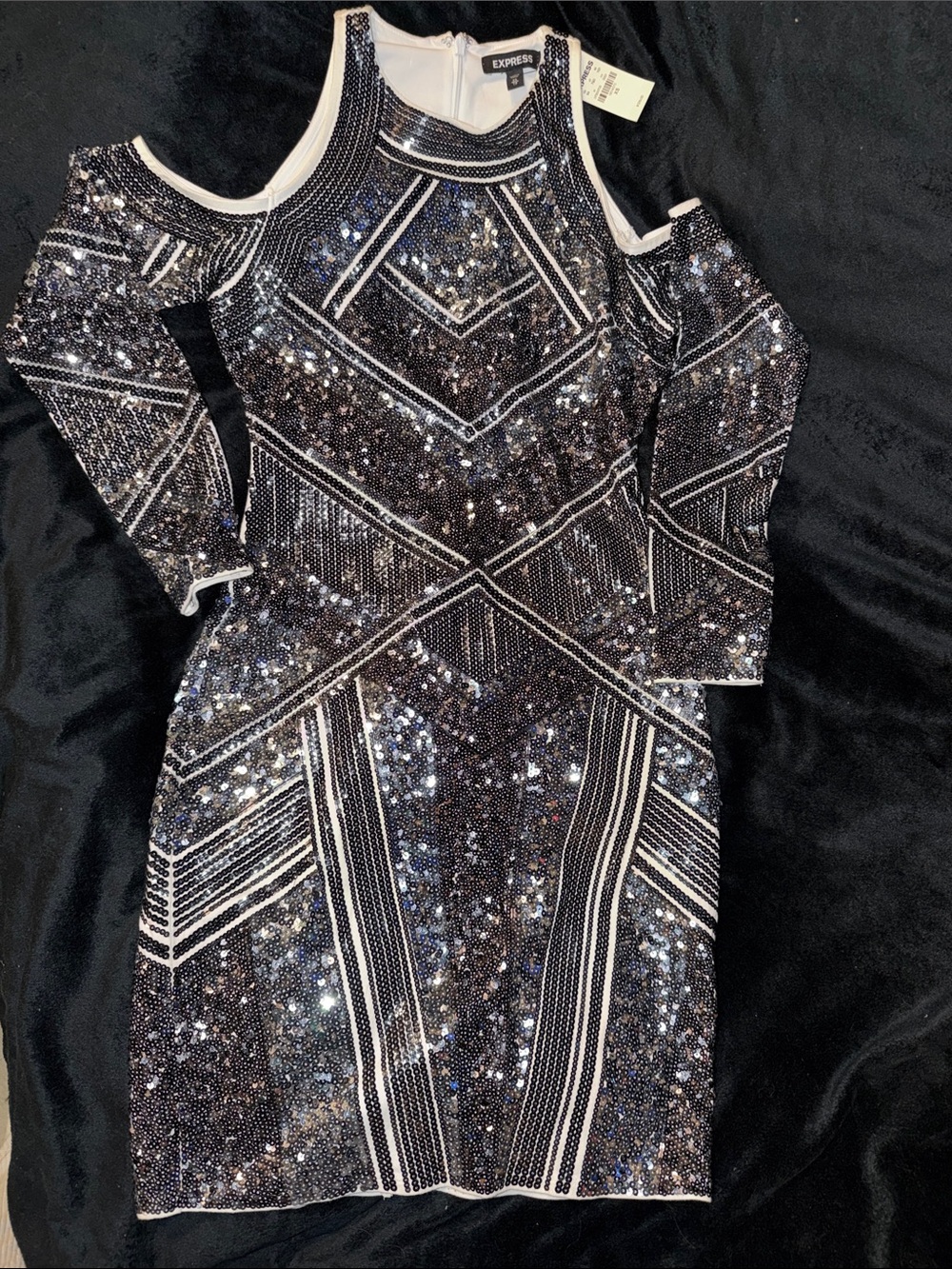 Express Black Sequin Cold-Shoulder Dress